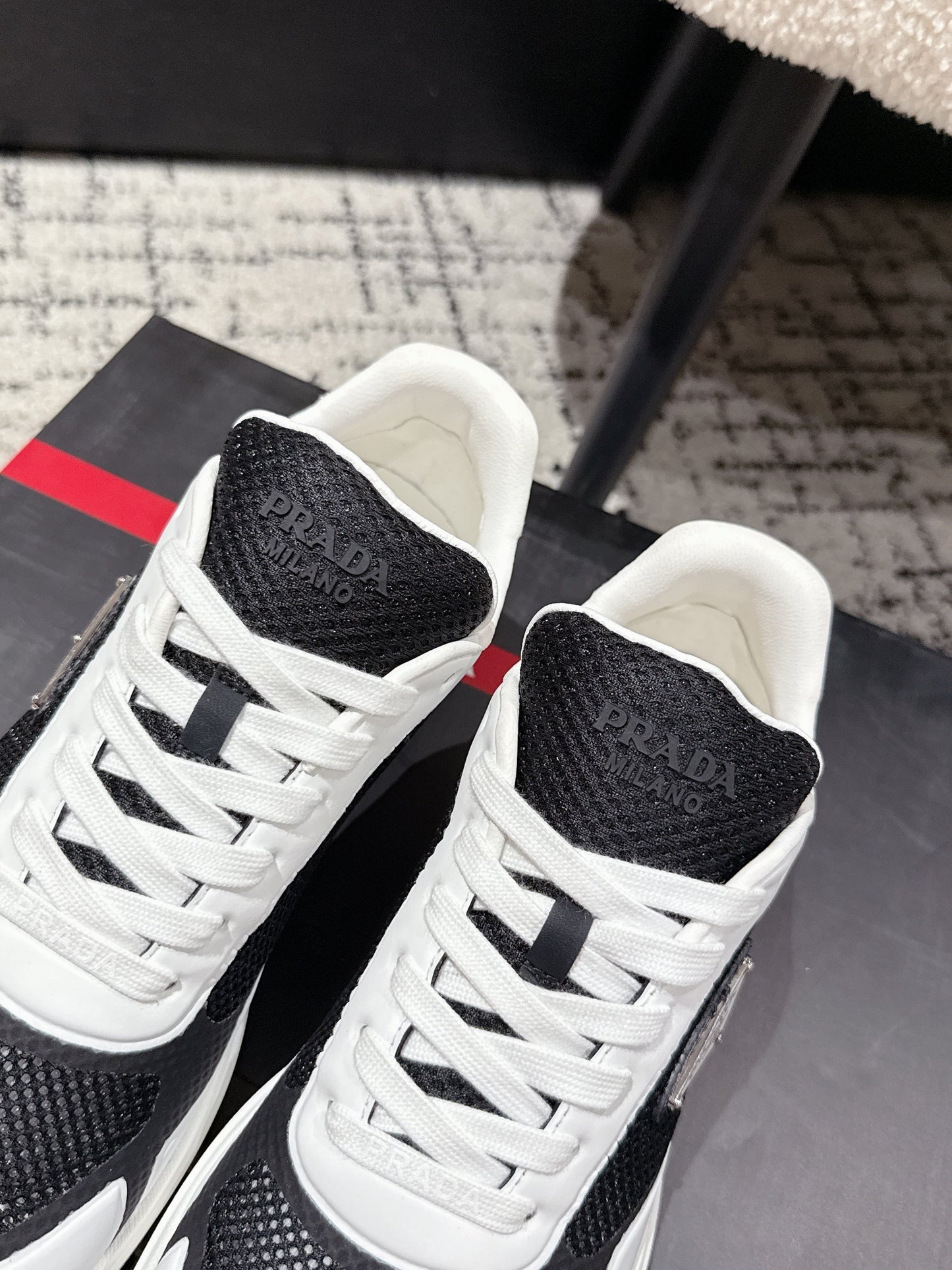 PRADA 25S MEN SNEAKERS IN BLACK AND WHITE CANVAS - 38
