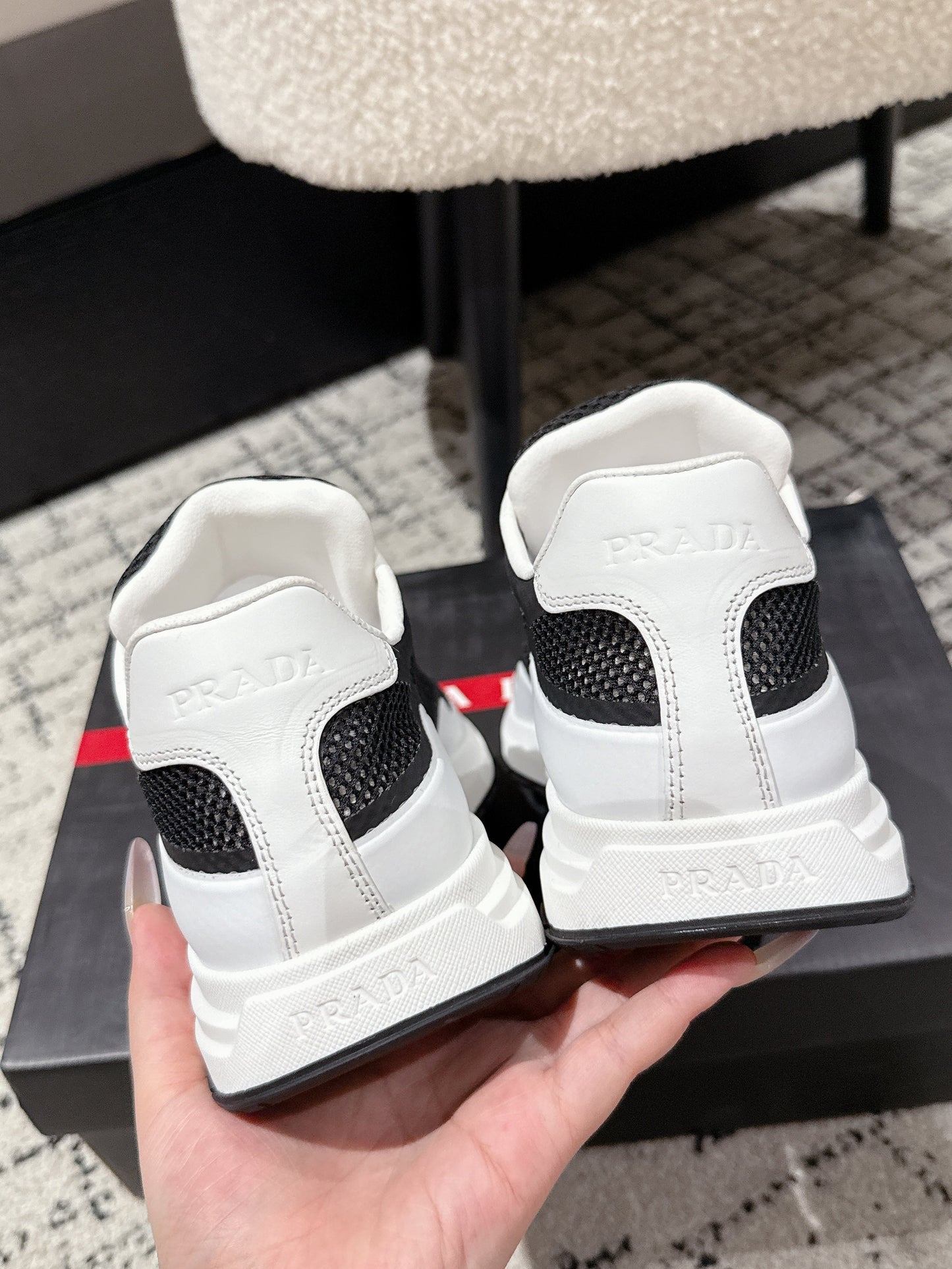 PRADA 25S MEN SNEAKERS IN BLACK AND WHITE CANVAS - 38