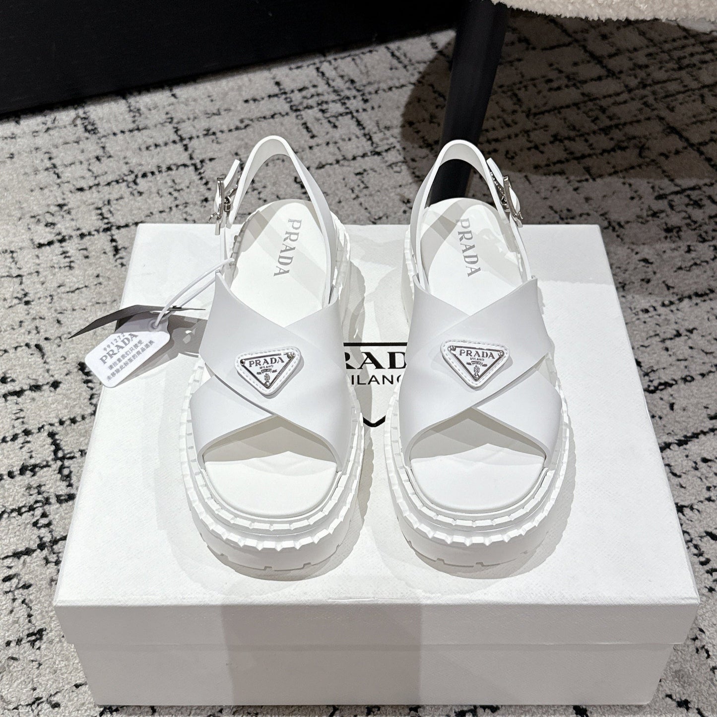 PRADA 25S CRISSCROSS SANDALS IN WHITE CALFSKIN LOGO - 35