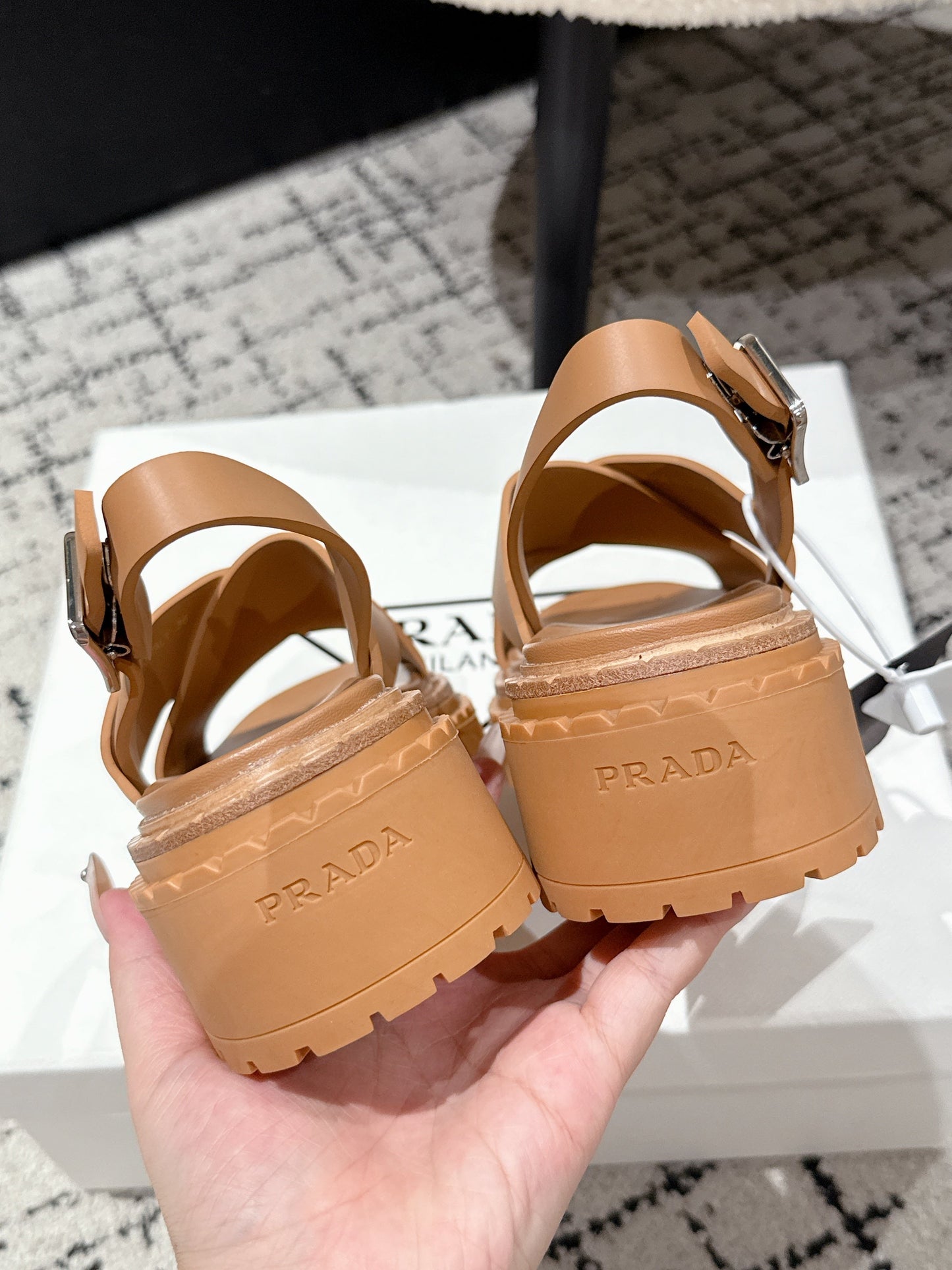 PRADA 25S CRISSCROSS SANDALS IN BURNT ORANGE CALFSKIN LOGO - 35