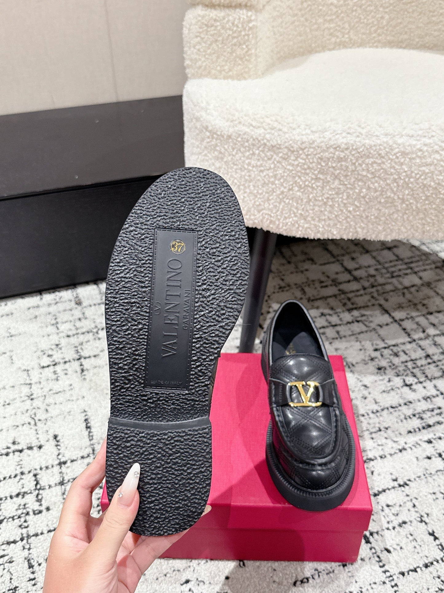 VLTN LOAFER 25S IN MATTE BLACK LEATHER WITH GOLD HARDWARE - 35