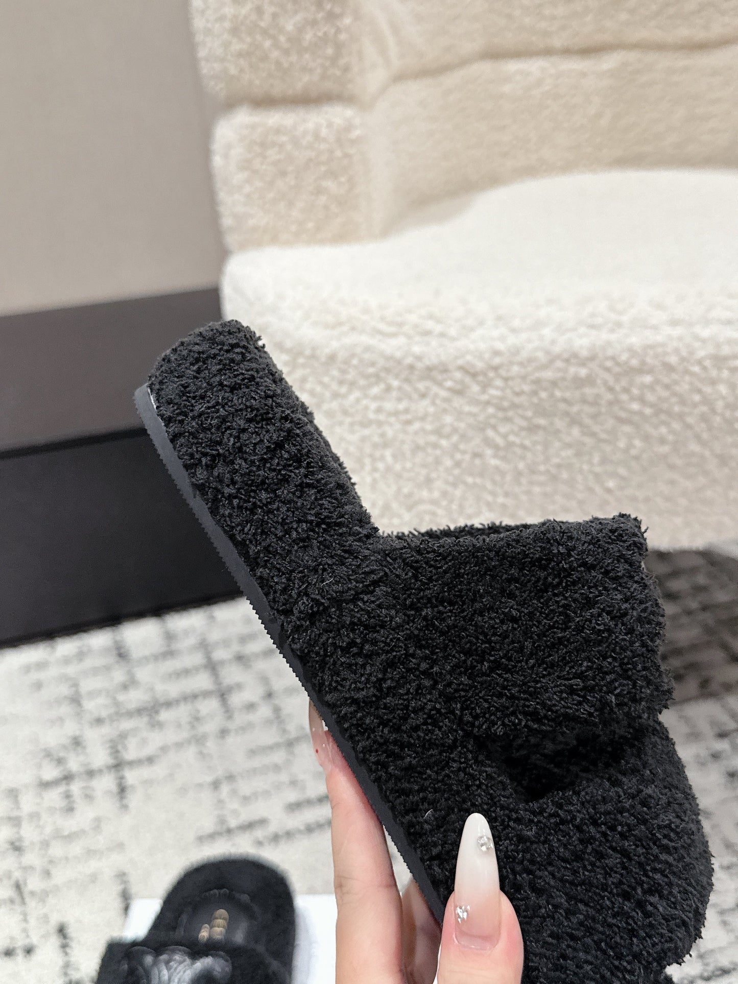 CELINE 25S SLIDES TRIOMPHE IN BLACK SPONGE FABRIC - 35
