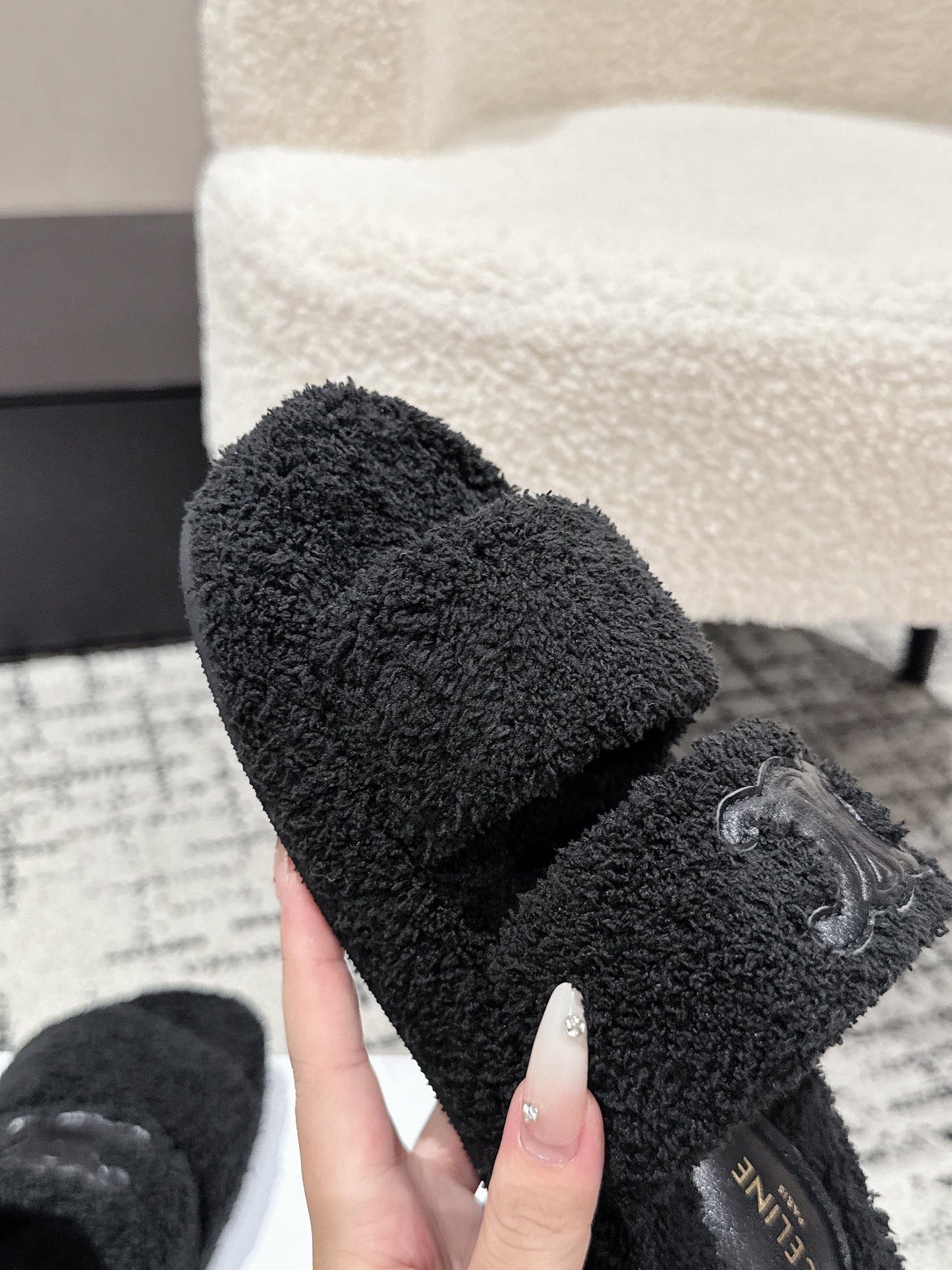 CELINE 25S SLIDES TRIOMPHE IN BLACK SPONGE FABRIC - 35