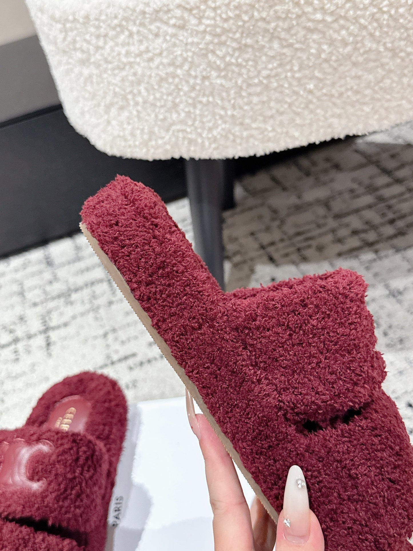 CELINE 25S SLIDES TRIOMPHE IN WINE RED SPONGE FABRIC - 35