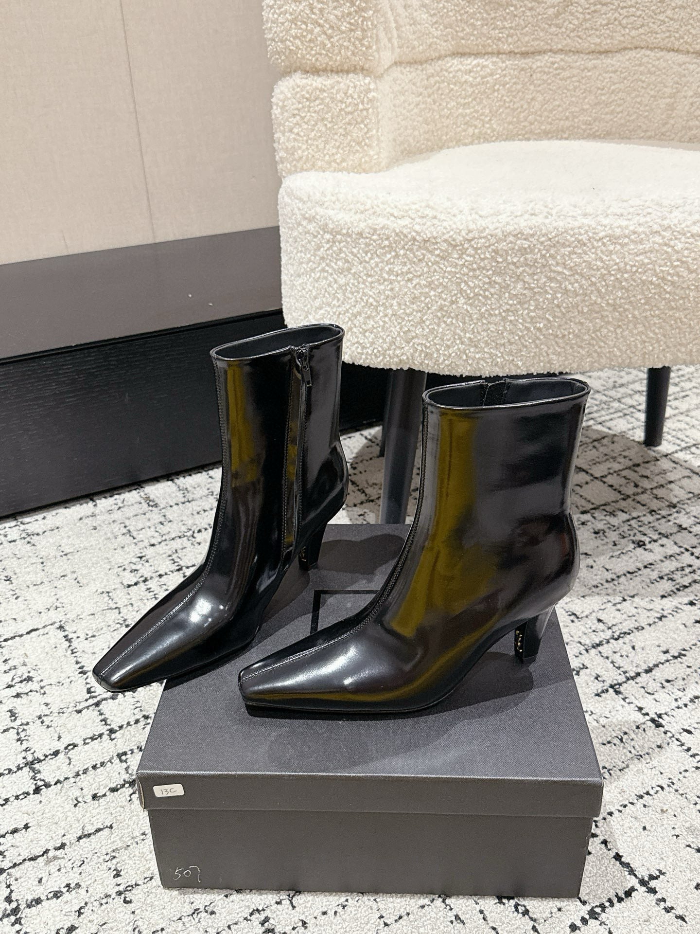 YSL 25S HEELED ANKLE BOOTS 70 MM IN BLACK LAMBSKIN - 35