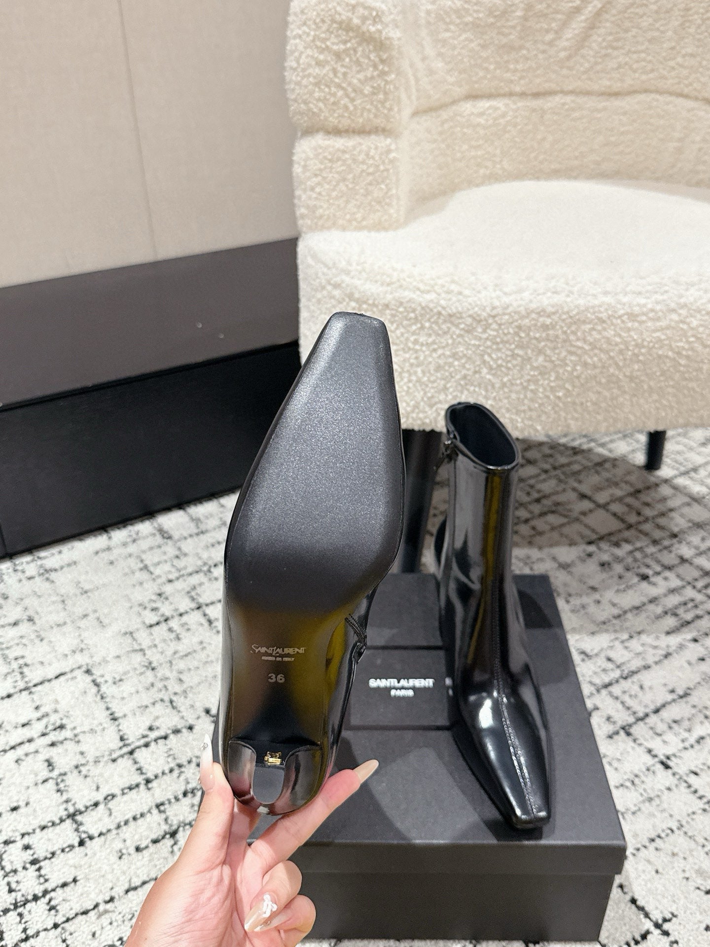 YSL 25S HEELED ANKLE BOOTS 70 MM IN BLACK LAMBSKIN - 35