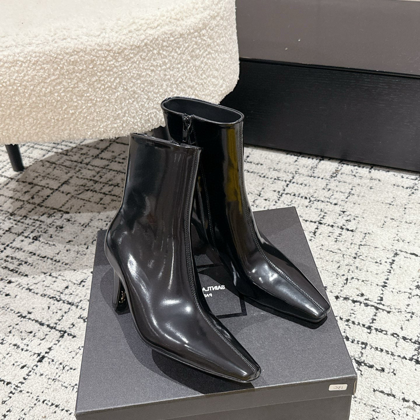YSL 25S HEELED ANKLE BOOTS 70 MM IN BLACK LAMBSKIN - 35