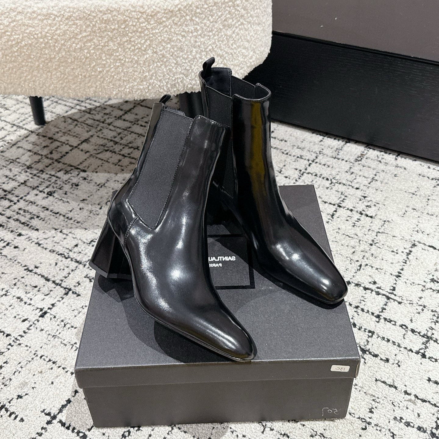 YSL 25S HEELED ANKLE BOOTS 70 MM IN BLACK SHINY LAMBSKIN - 35