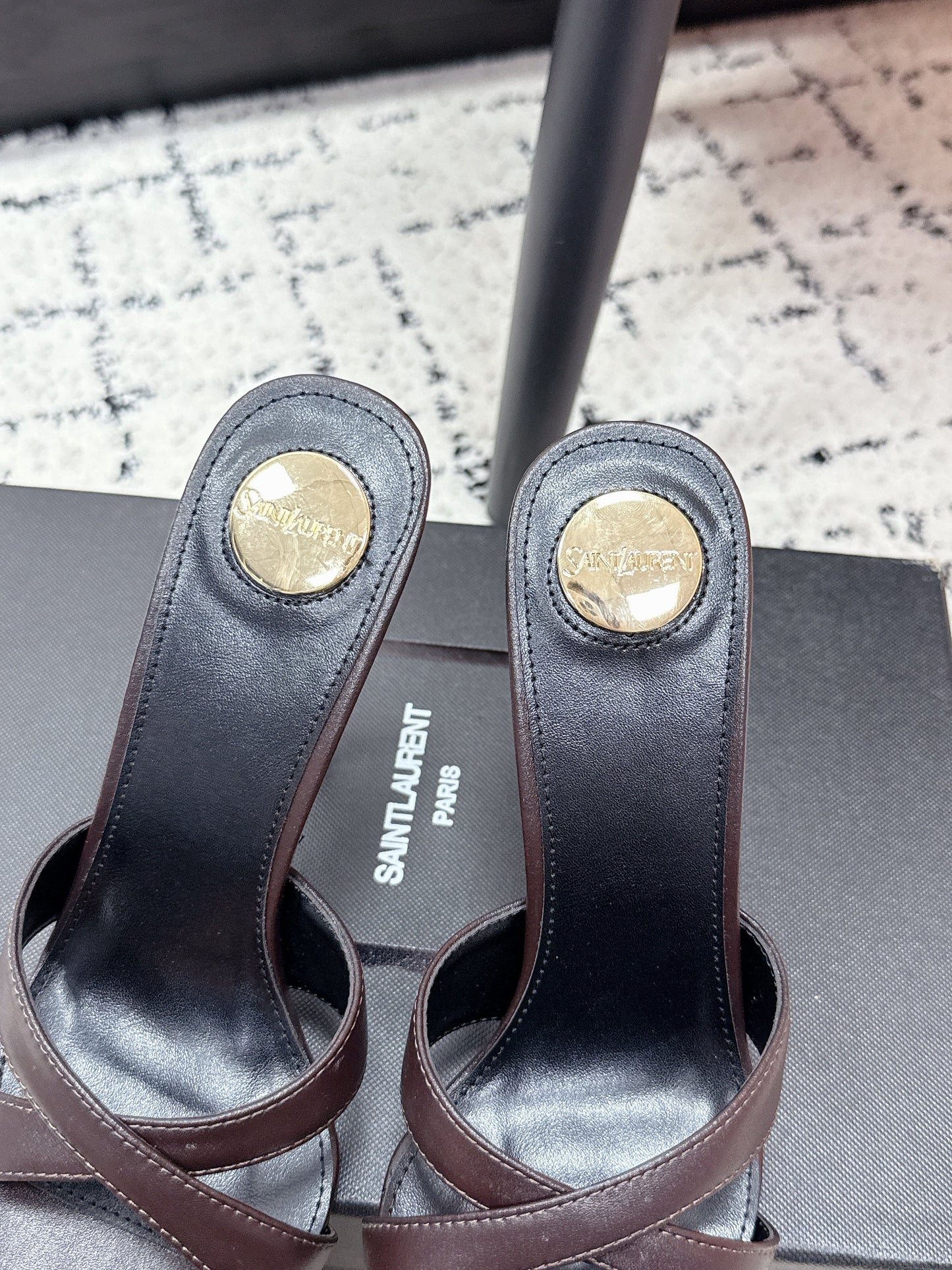 YSL 26S HEELED SANDALS 95 MM IN WINE BROWN CALFSKIN WITH CROSS STRAP