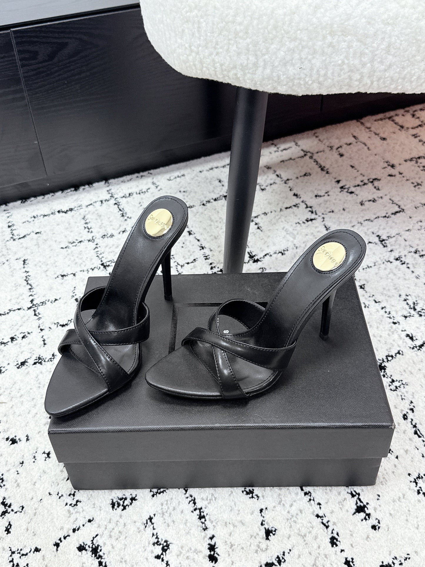 YSL 26S HEELED SANDALS 95 MM IN BLACK CALFSKIN WITH CROSS STRAP