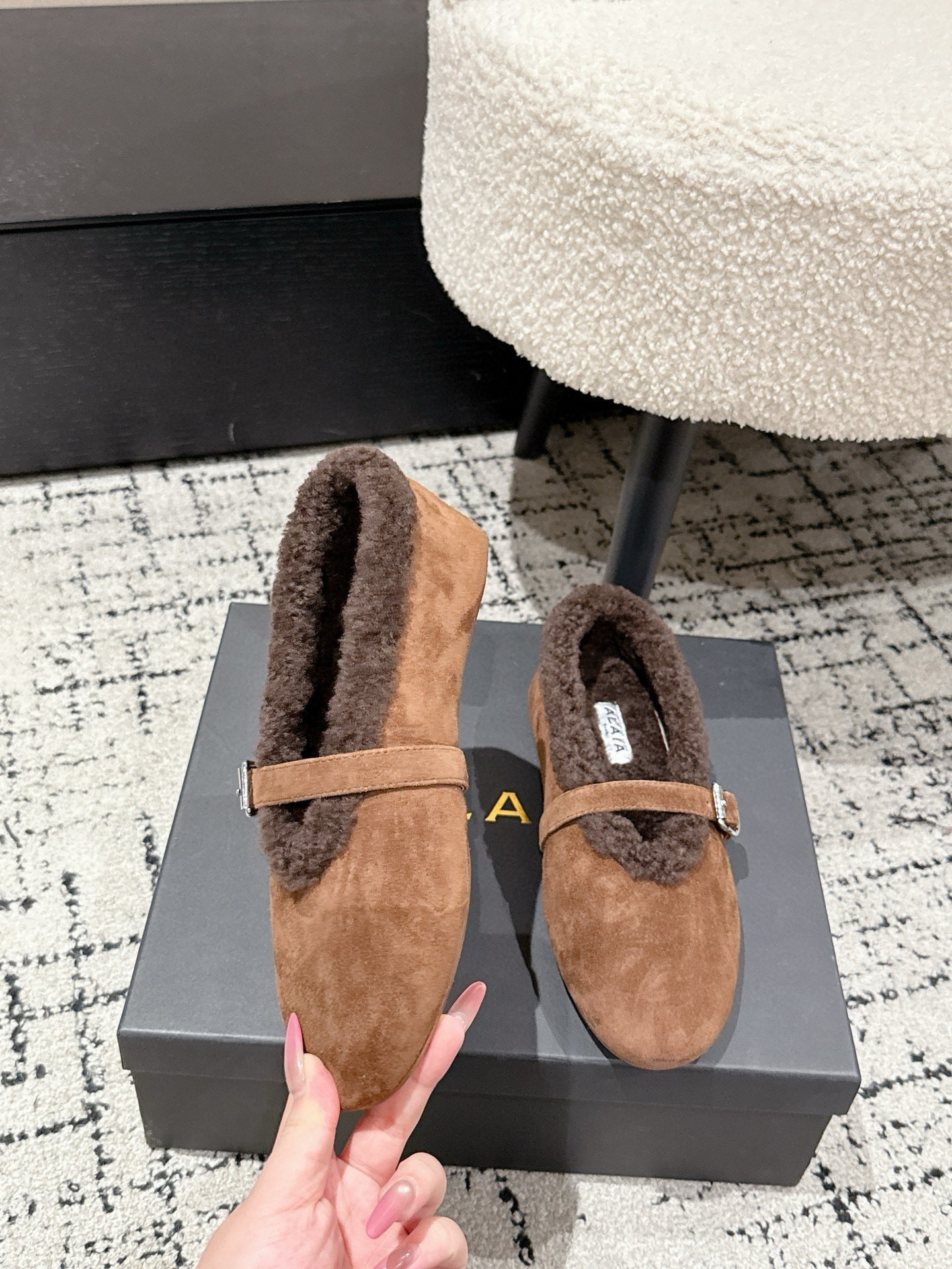 ALAIA 26S  BALLET FLATS IN BROWN SUEDE AND WOOL