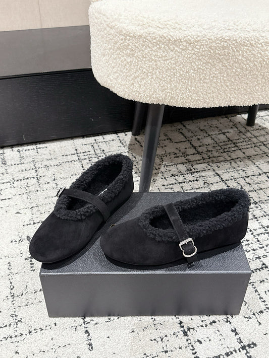 ALAIA 26S  BALLET FLATS IN BLACK SUEDE AND WOOL