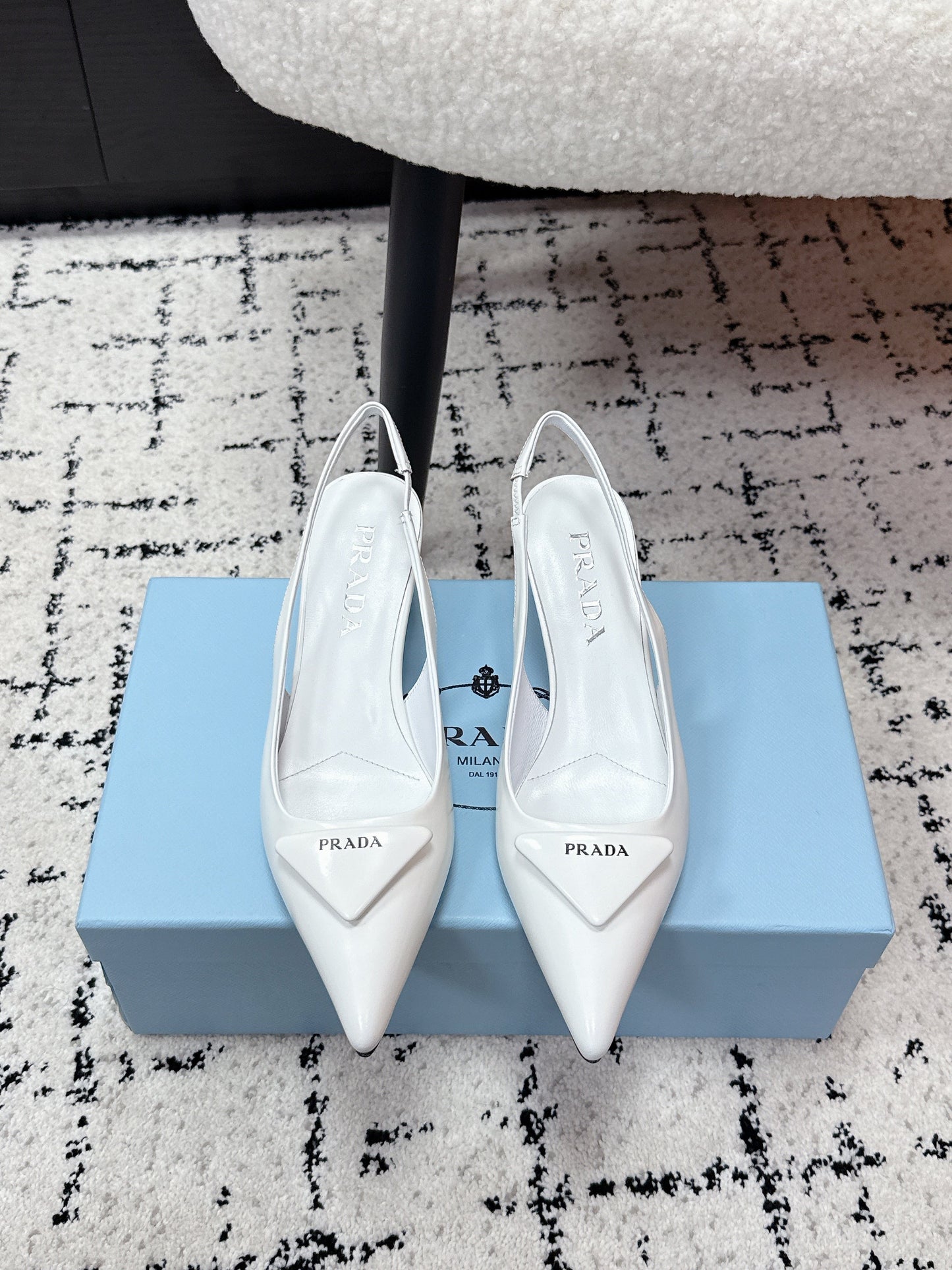 PRADA 26S SLINGBACK PUMPS 60MM IN WHITE PATENT CALFSKIN