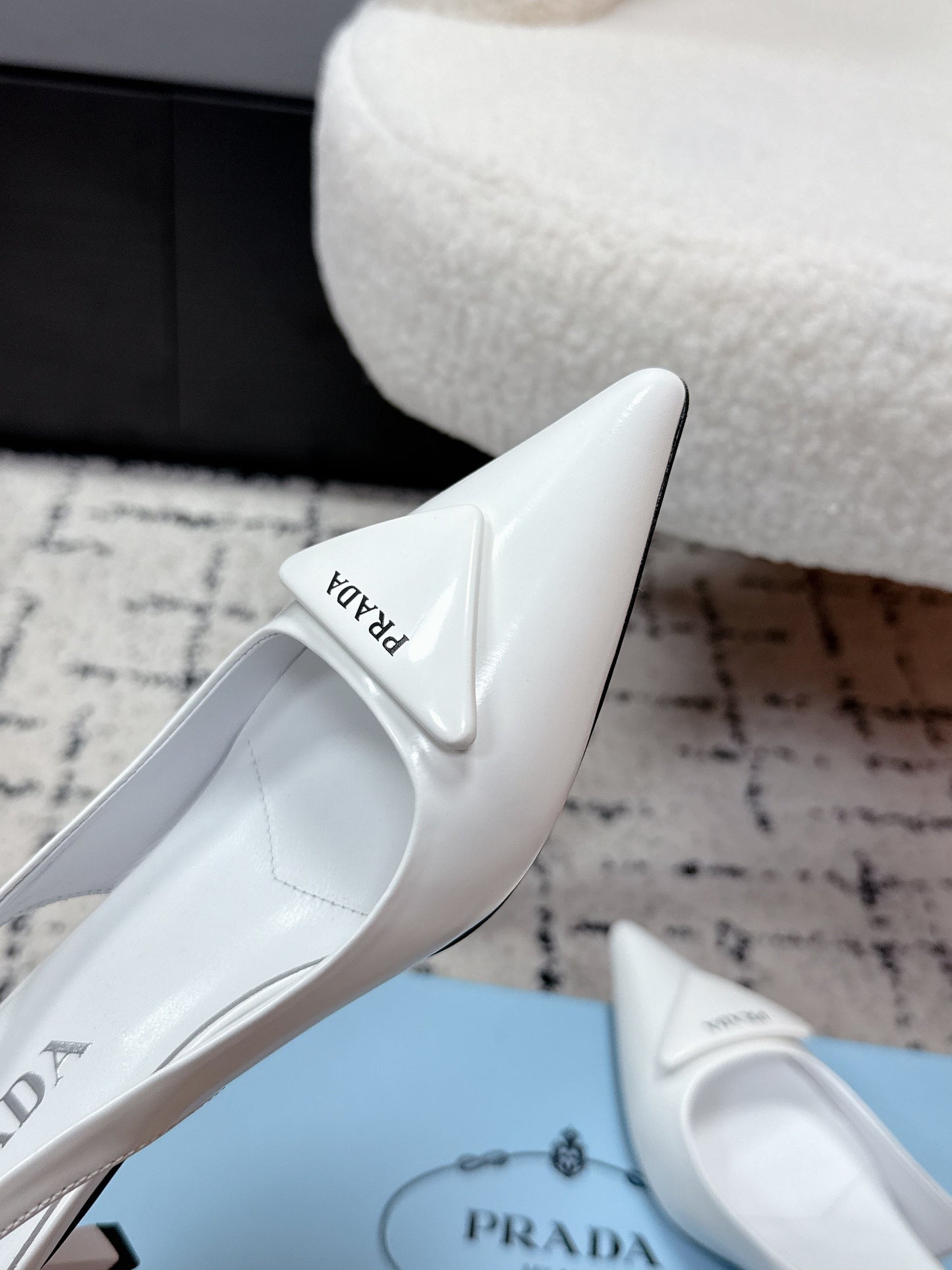 PRADA 26S SLINGBACK PUMPS 60MM IN WHITE PATENT CALFSKIN