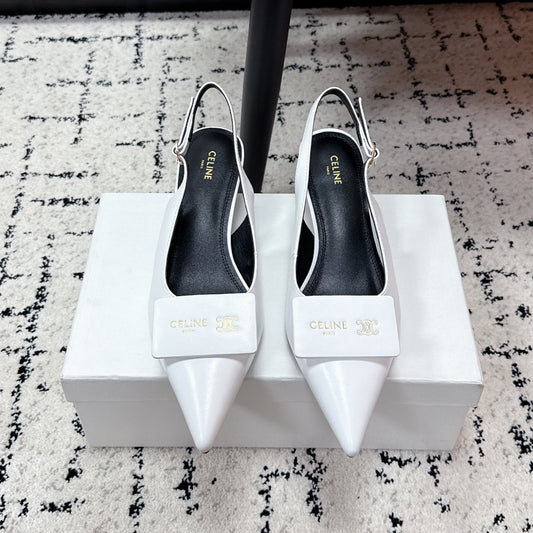 CELINE 26S СЛІНГБЕКИ НА ВИСОКИХ ПІДБОРАХ 35 ММ З БІЛОЇ ТЕЛЯЧОЇ ШКІРИ