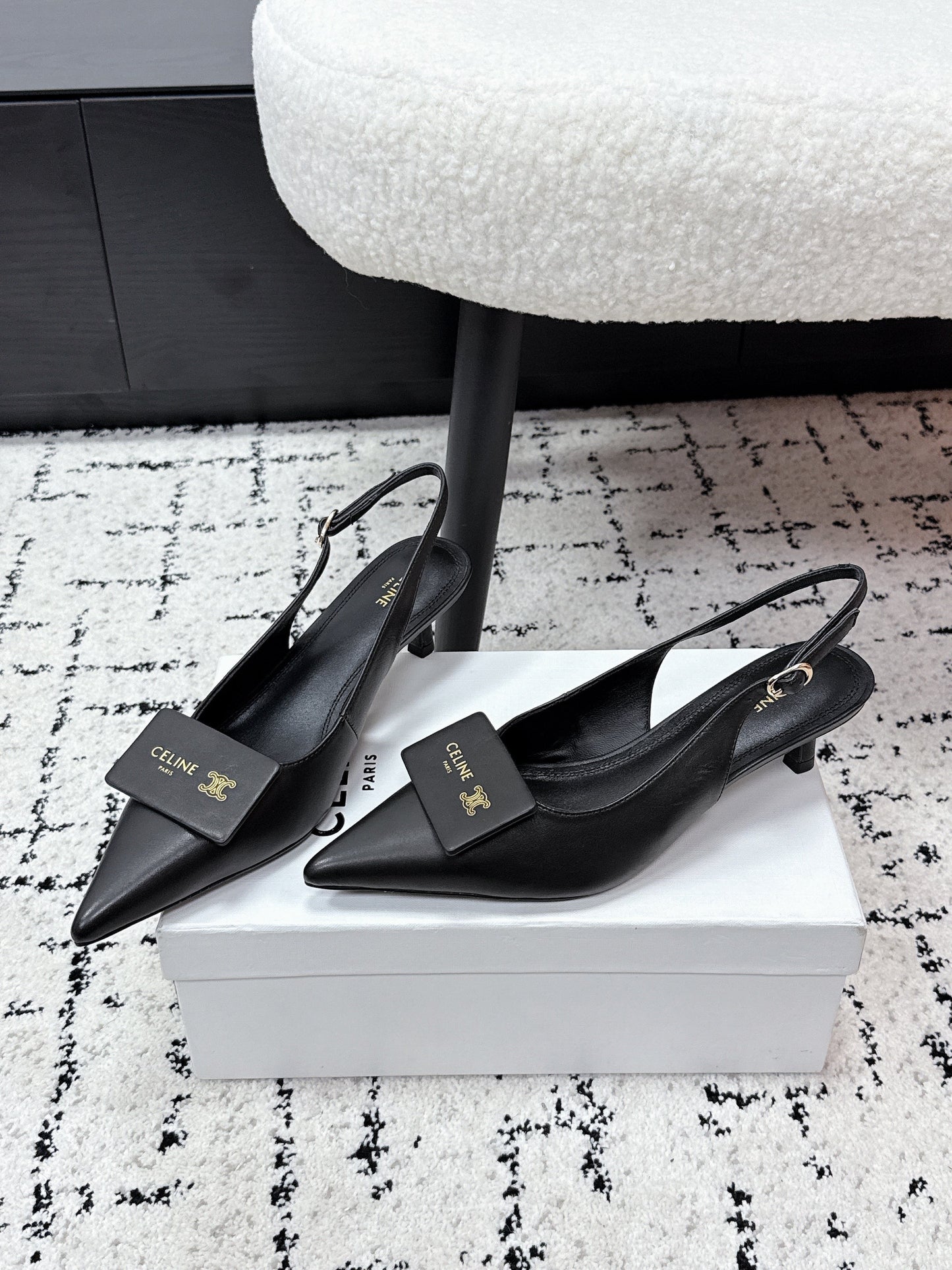 CELINE 26S HIGH-HEEL SLINGBACK 35 MM IN BLACK CALFSKIN