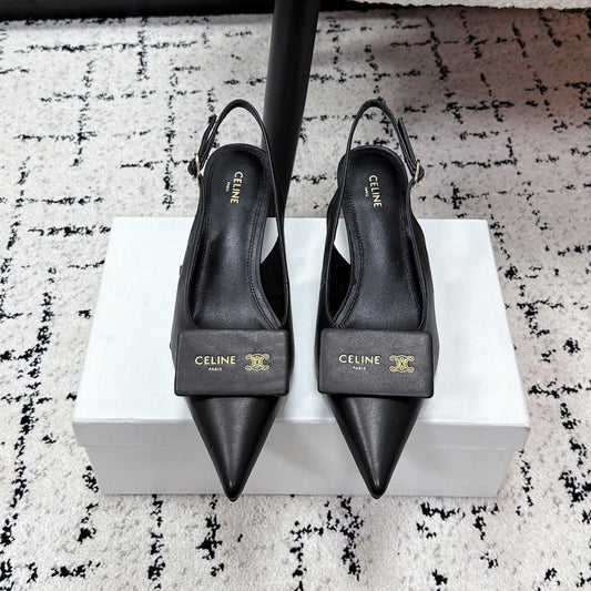 CELINE 26S ТУФЛІ-СЛІНГБЕКИ НА ВИСОКИХ ПІДБОРАХ 35 ММ З ЧОРНОЇ ТЕЛЯЧОЇ ШКІРИ