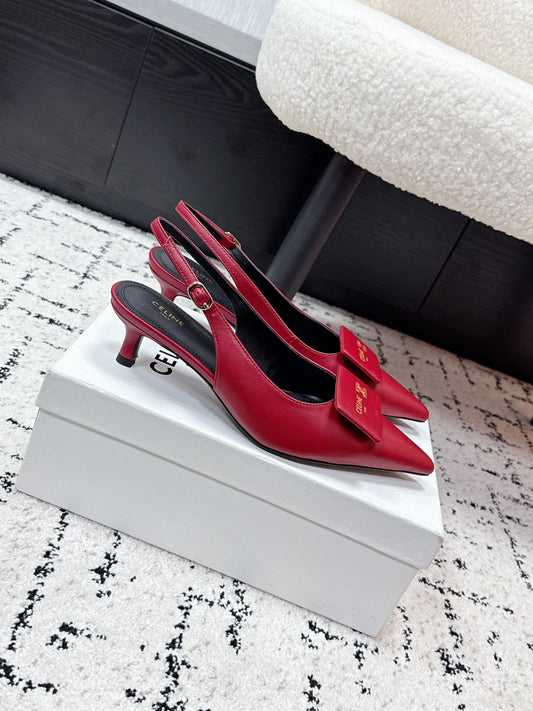 CELINE 26S HIGH-HEEL SLINGBACK 35 MM IN DARK RED CALFSKIN