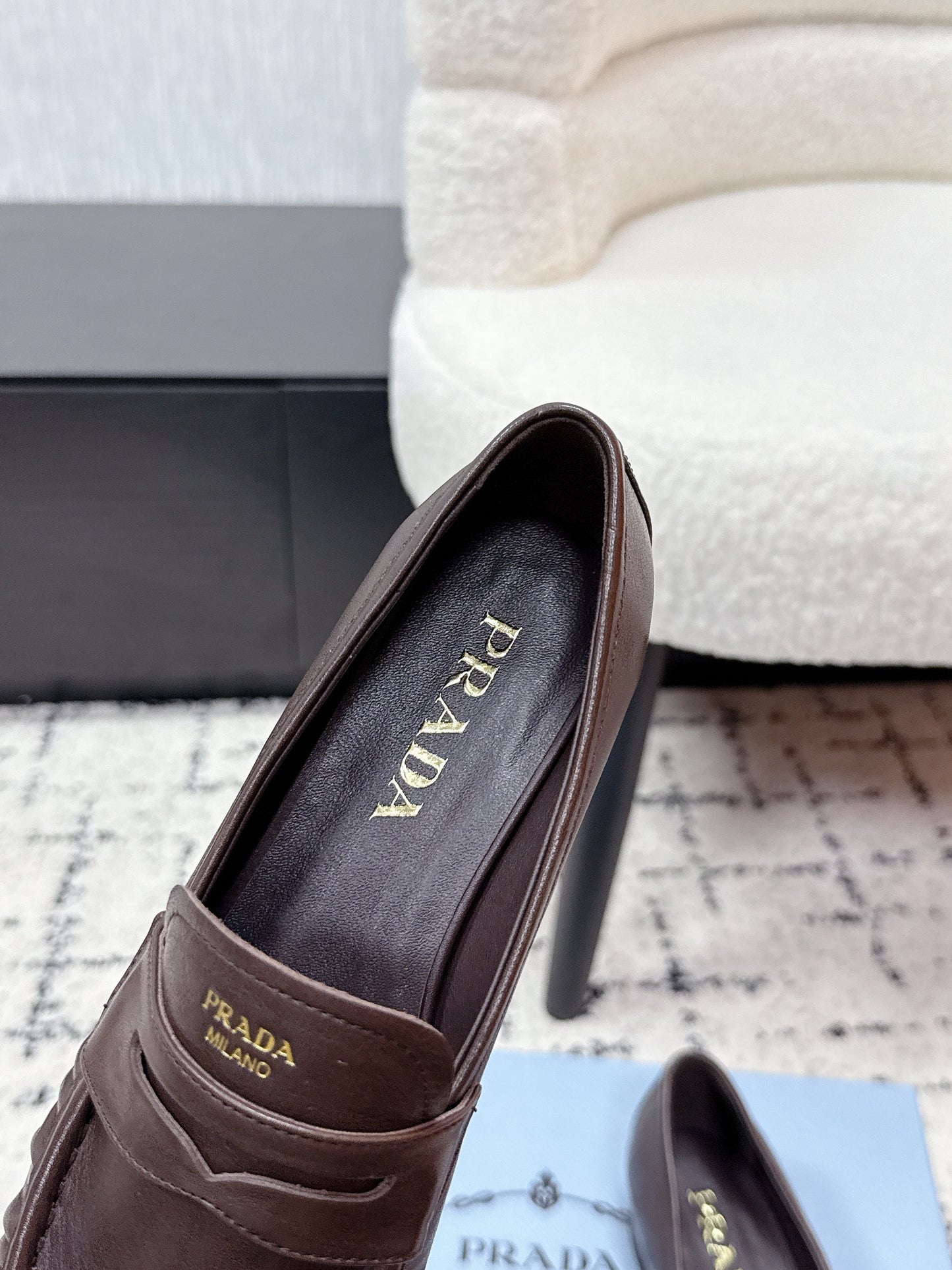 PRADA 26S LOAFERS 25MM IN DARK BROWN CALFSKIN