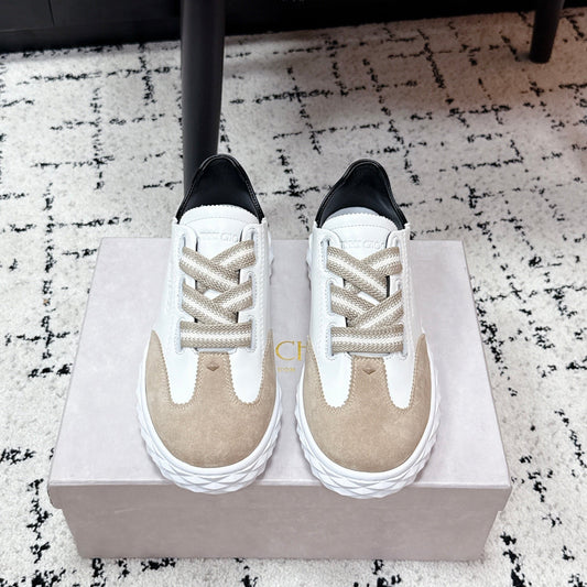 JIMMY CHOO 26S SNEAKERS IN BEIGE SUEDE AND WHITE CALFSKIN