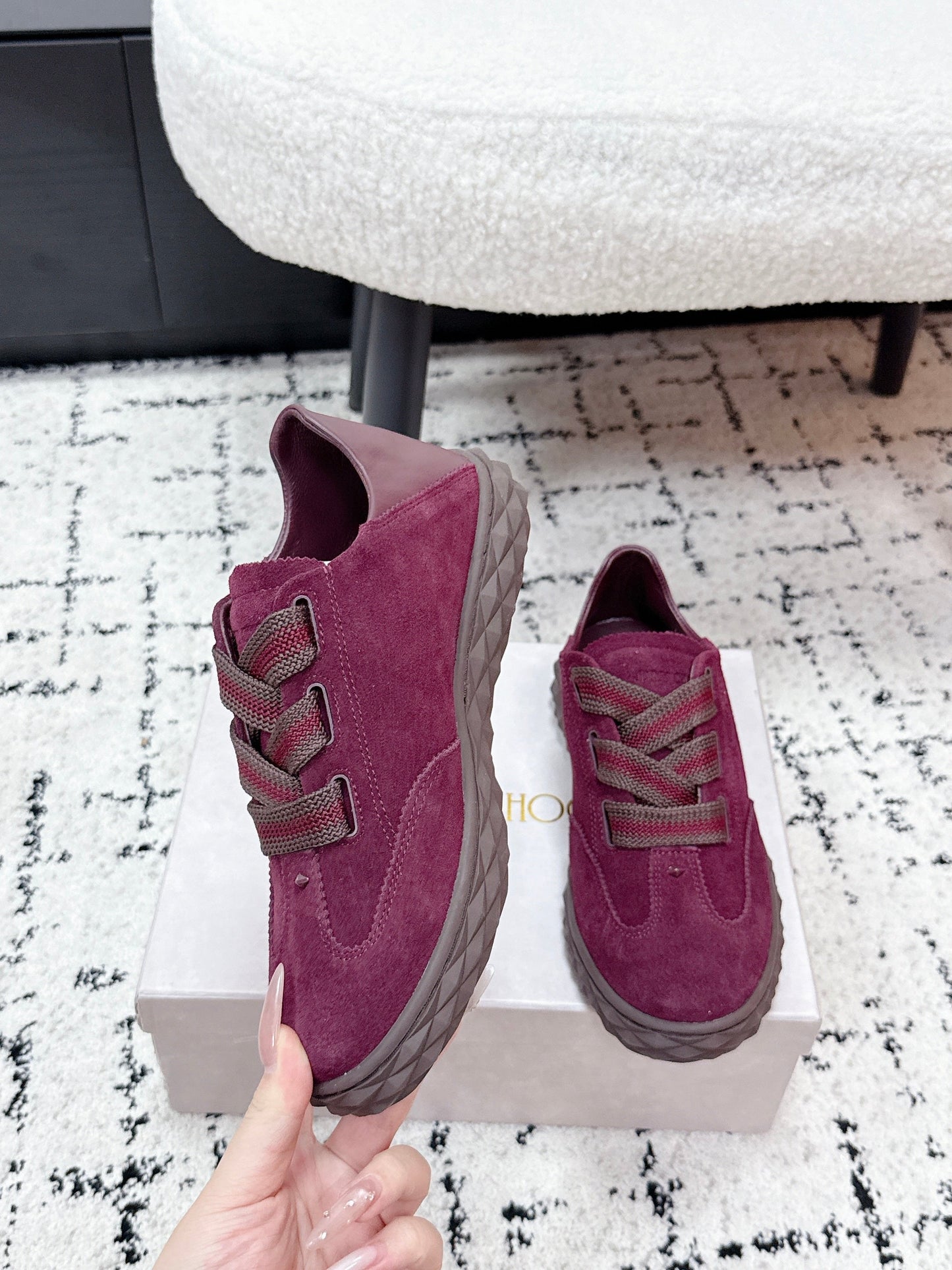 КРОСІВКИ JIMMY CHOO 26S З ТЕМНО-ЧЕРВОНОЇ ЗАМШІ
