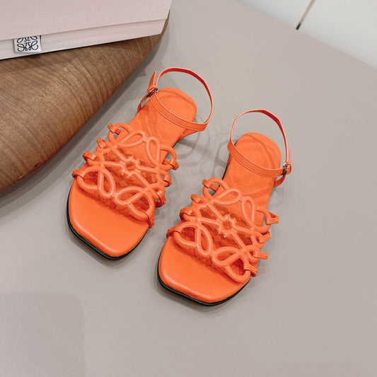 БОСОНІЖКИ LOEWE 26S З ВІДКРИТИМ КВАДРАТНИМ НОСКОМ З ПОМАРАНЧЕВОЇ ТЕЛЯЧОЇ ШКІРИ З ЛОГОТИПОМ