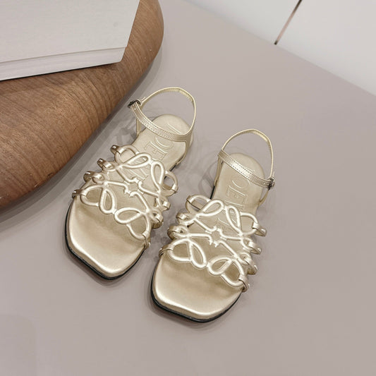 Босоніжки LOEWE 26S SQUARE TOE З КВАДРАТНИМ НОСОМ І ЛОГОТИПОМ ІЗ ЗОЛОТИСТОЇ ТЕЛЯЧОЇ ШКІРИ