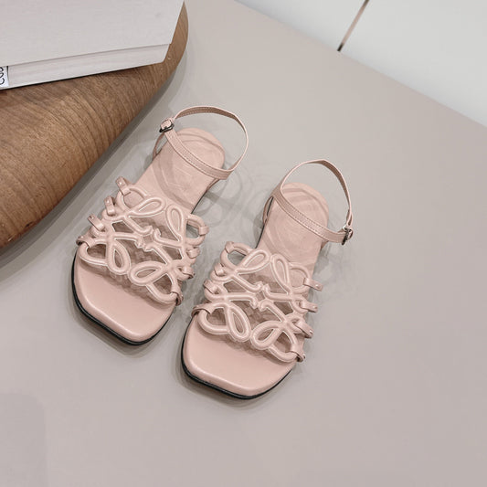 LOEWE 26S БОСОНІЖКИ ІЗ КВАДРАТНИМ НОСОМ З РОЖЕВОЇ ШКІРИ ТЕЛЯТИ З ЛОГОТИПОМ