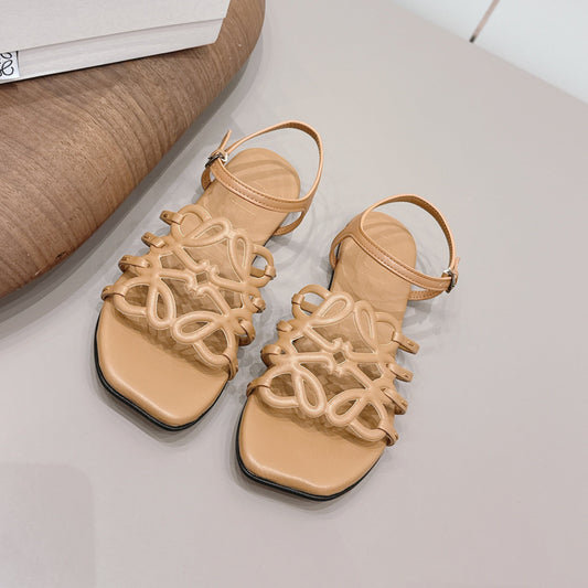 LOEWE 26S БОСОНІЖКИ З КВАДРАТНИМ НОСКОМ ЗІ СВІТЛО-КОРИЧНЕВОЇ ТЕЛЯЧОЇ ШКІРИ З ЛОГОТИПОМ