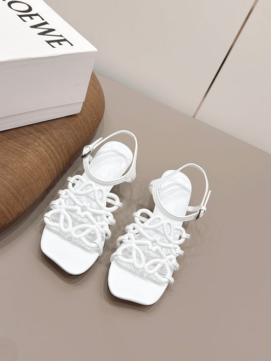 БОСОНІЖКИ LOEWE 26S SQUARE TOE HEEL 50 ММ З БІЛОЇ ТЕЛЯЧОЇ ШКІРИ З ЛОГОТИПОМ