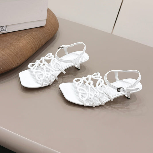 БОСОНІЖКИ LOEWE 26S SQUARE TOE HEEL 50 ММ З БІЛОЇ ТЕЛЯЧОЇ ШКІРИ З ЛОГОТИПОМ