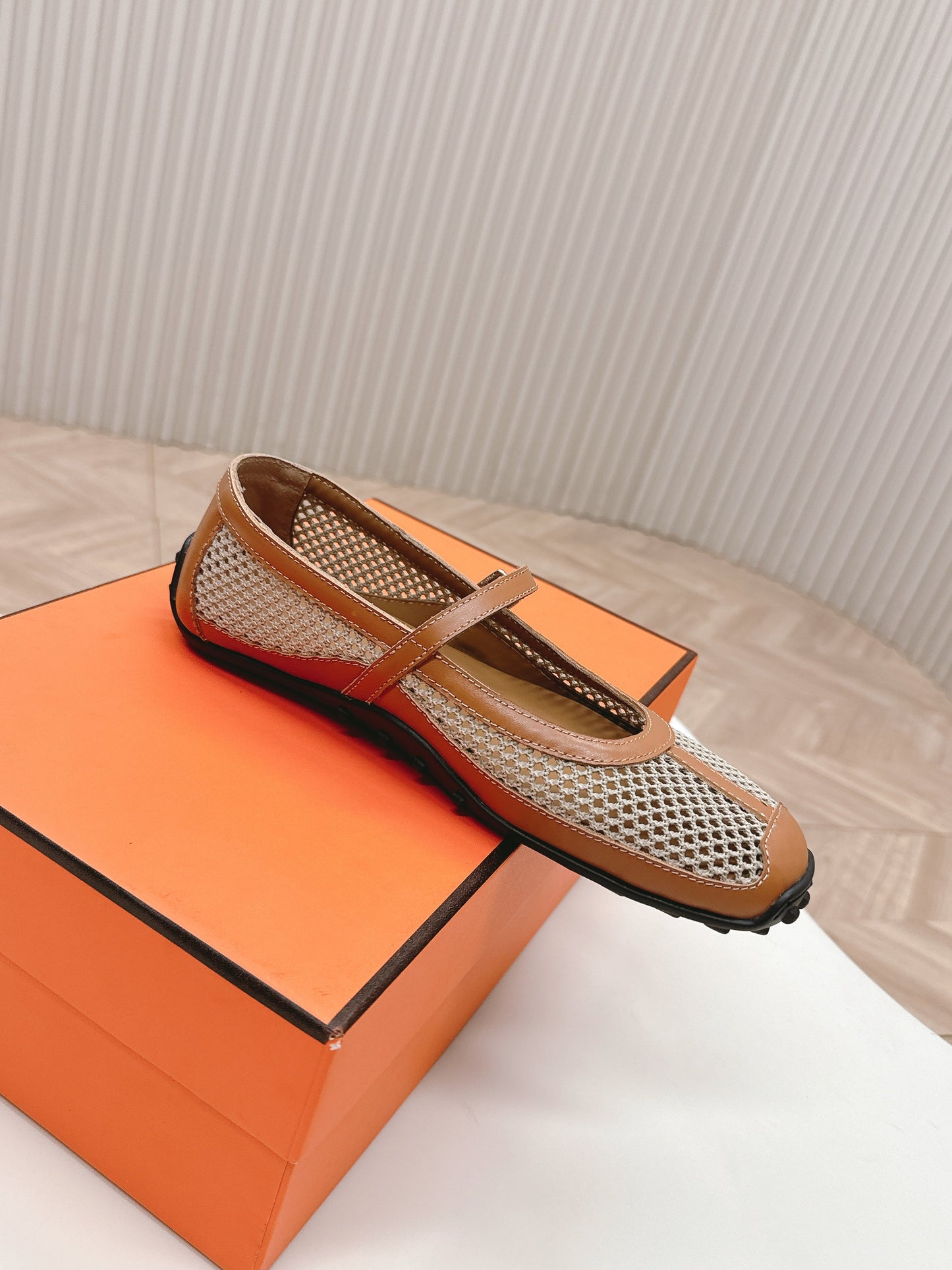 KICHU BALLET FLAT IN BRONZE BROWN CROCHET KNIT AND CALFSKIN - 35