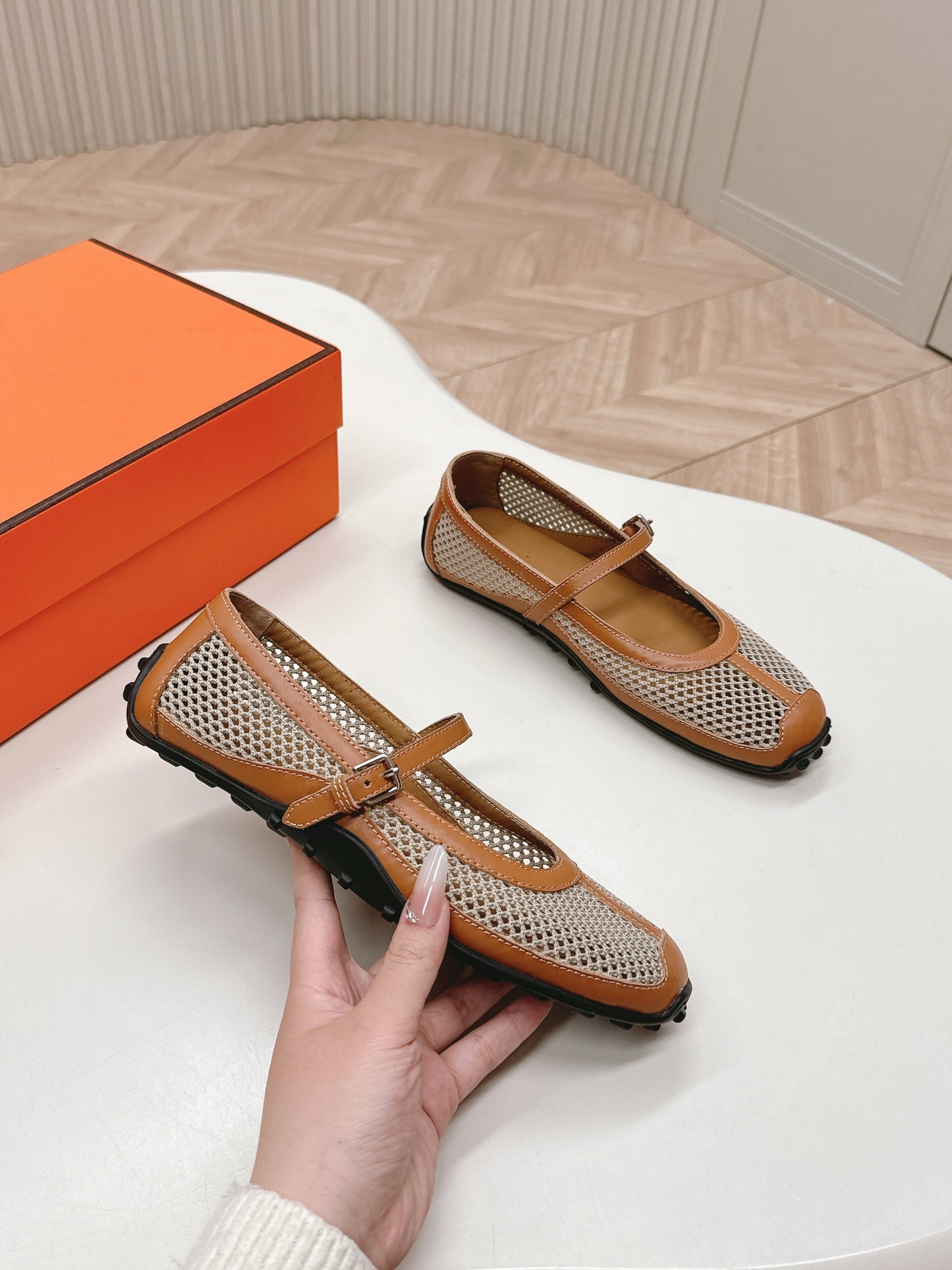 KICHU BALLET FLAT IN BRONZE BROWN CROCHET KNIT AND CALFSKIN - 35