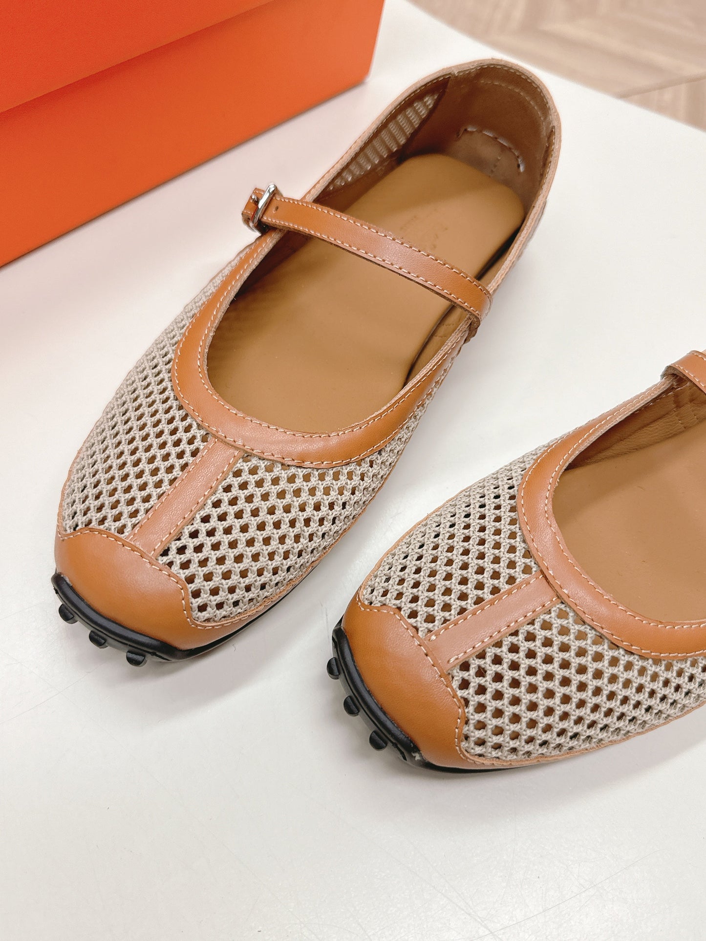 KICHU BALLET FLAT IN BRONZE BROWN CROCHET KNIT AND CALFSKIN - 35
