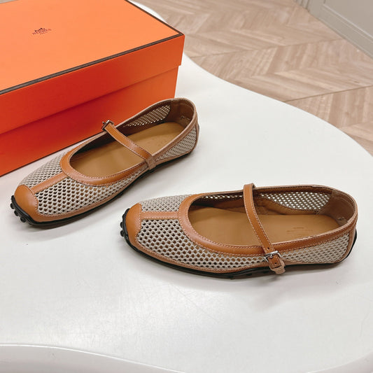 KICHU BALLET FLAT IN BRONZE BROWN CROCHET KNIT AND CALFSKIN - 35