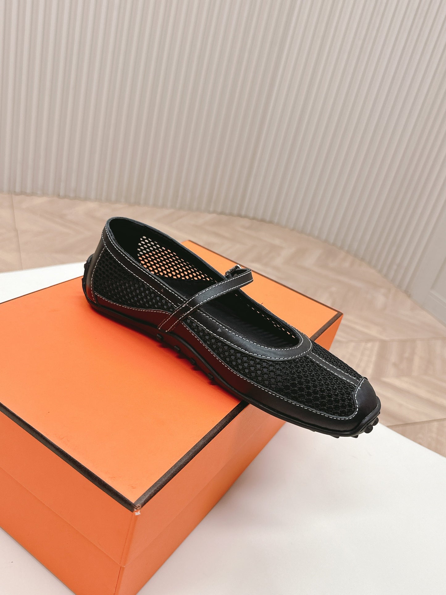 KICHU BALLET FLAT IN BLACK CROCHET KNIT AND CALFSKIN - 35