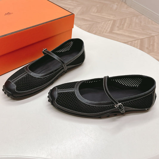 KICHU BALLET FLAT IN BLACK CROCHET KNIT AND CALFSKIN - 35