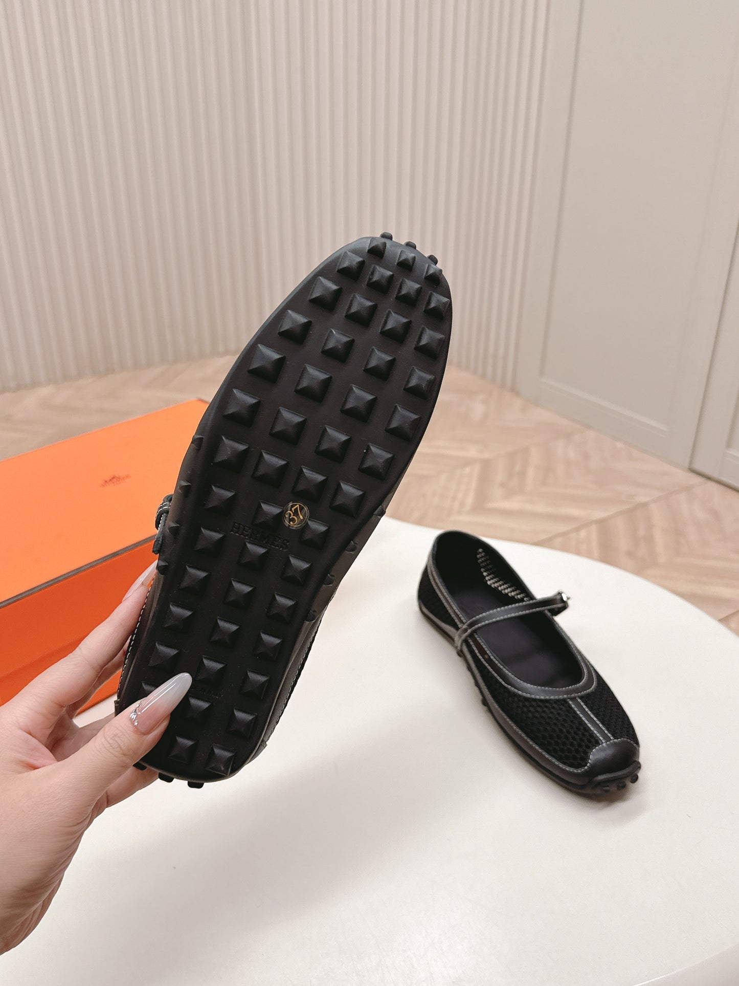 KICHU BALLET FLAT IN BLACK CROCHET KNIT AND CALFSKIN - 35