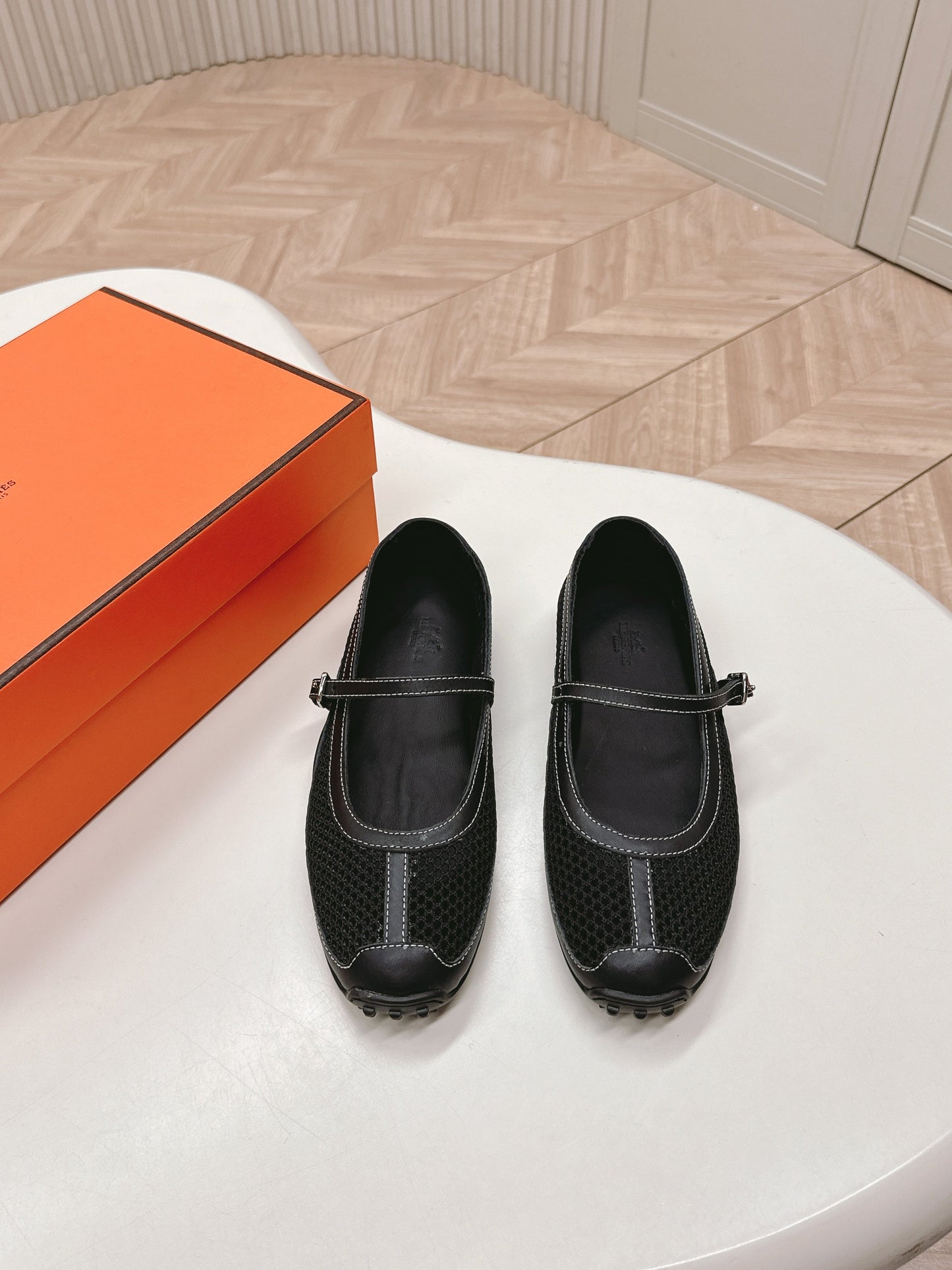 KICHU BALLET FLAT IN BLACK CROCHET KNIT AND CALFSKIN - 35
