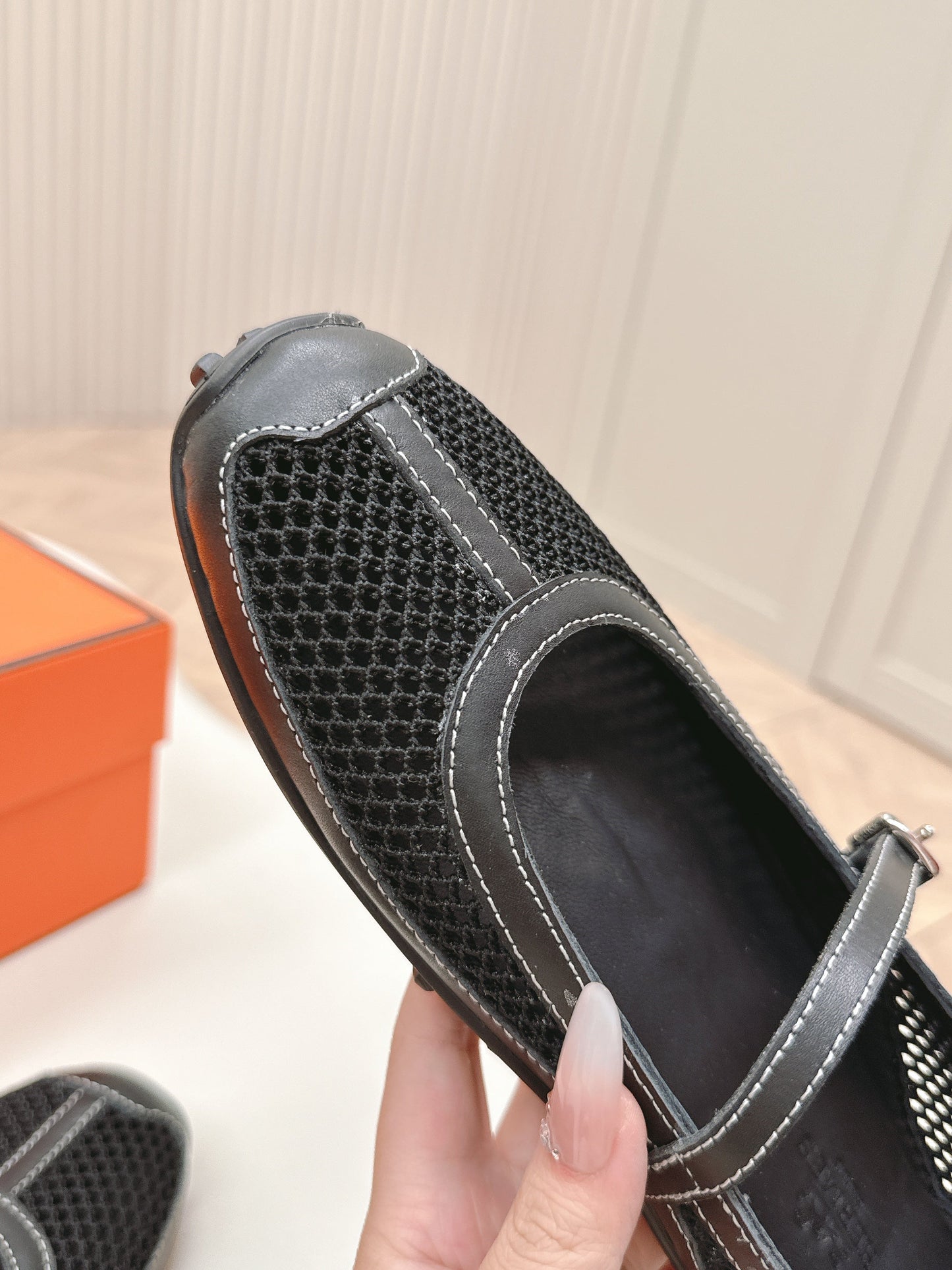 KICHU BALLET FLAT IN BLACK CROCHET KNIT AND CALFSKIN - 35