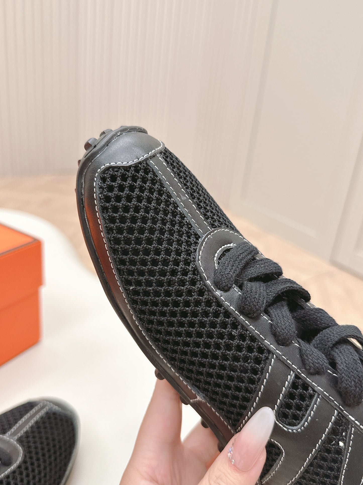 KIGA SNEAKER IN BLACK CROCHET KNIT AND CALFSKIN - 35