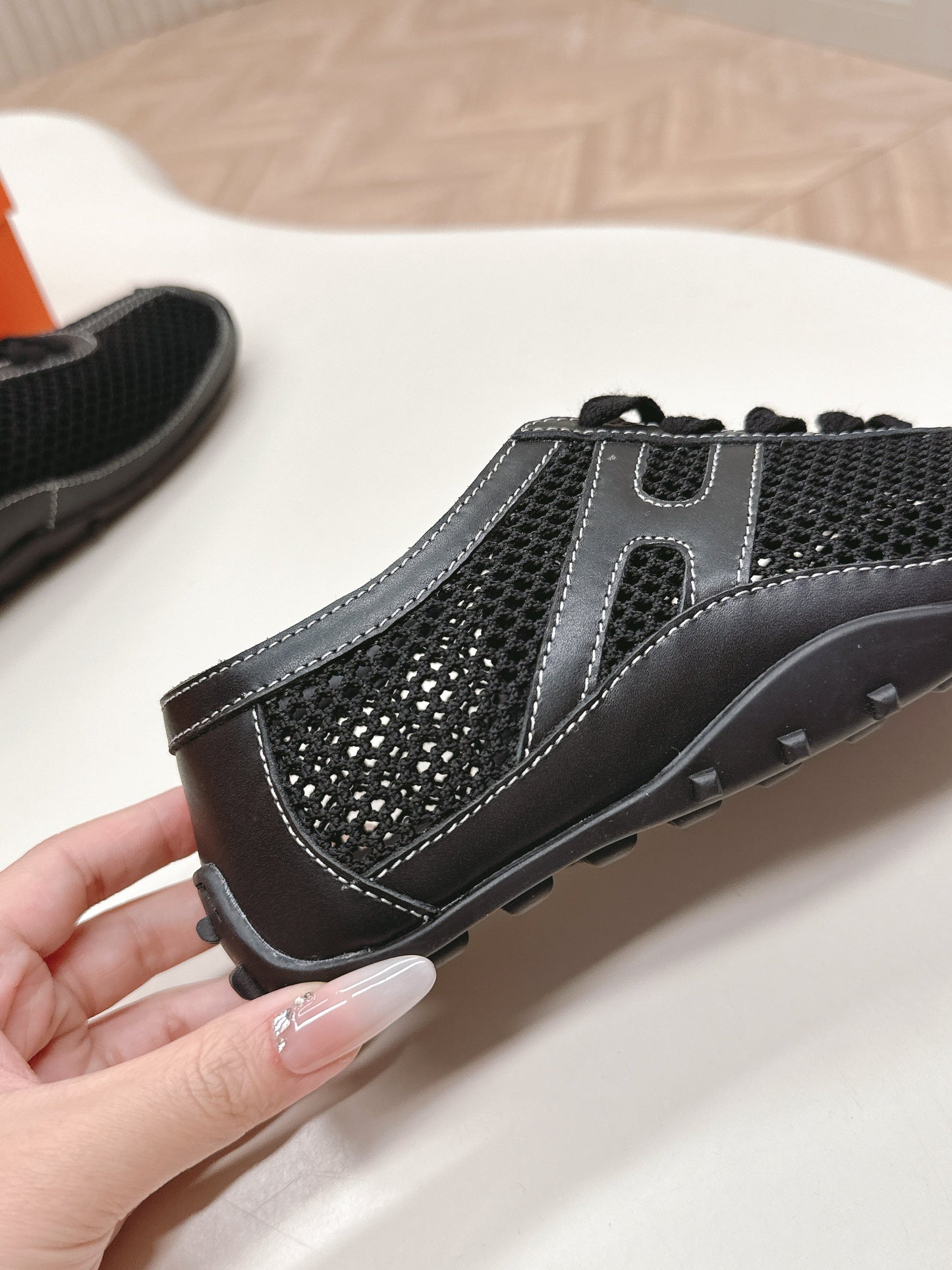 KIGA SNEAKER IN BLACK CROCHET KNIT AND CALFSKIN - 35