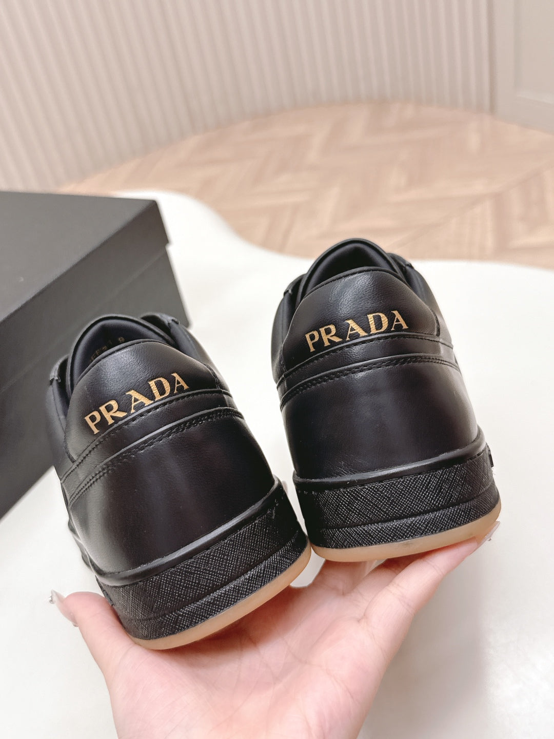 PRADA 25S DOWNTOWN SNEAKERS IN BLACK CALFSKIN - 35