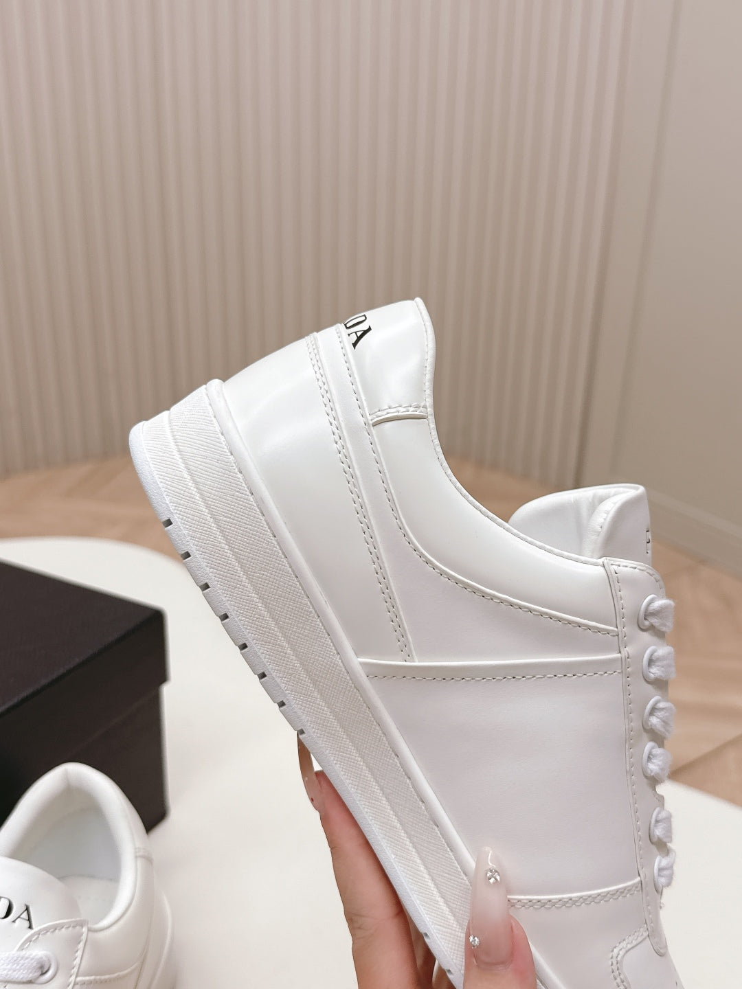 PRADA 25S DOWNTOWN SNEAKERS IN WHITE CALFSKIN SILVER HARDWARE - 35