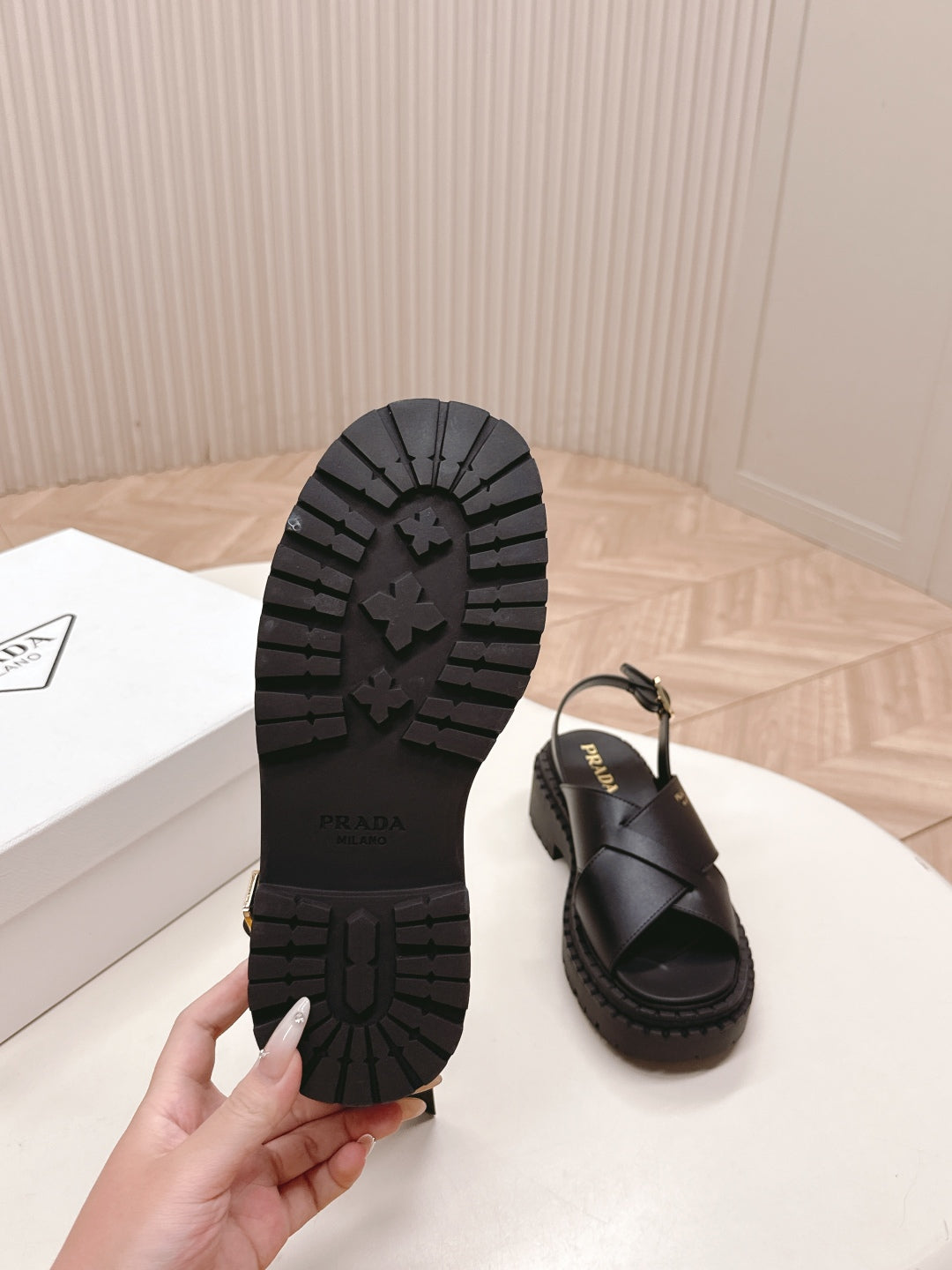 PRADA 25S CRISSCROSS SANDALS IN BLACK CALFSKIN - 35