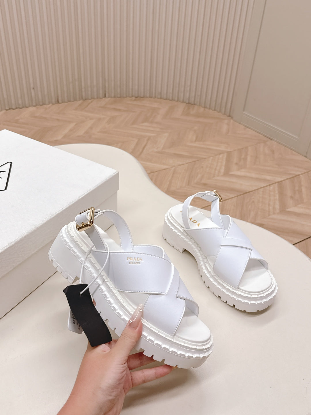 PRADA 25S CRISSCROSS SANDALS IN WHITE CALFSKIN - 35