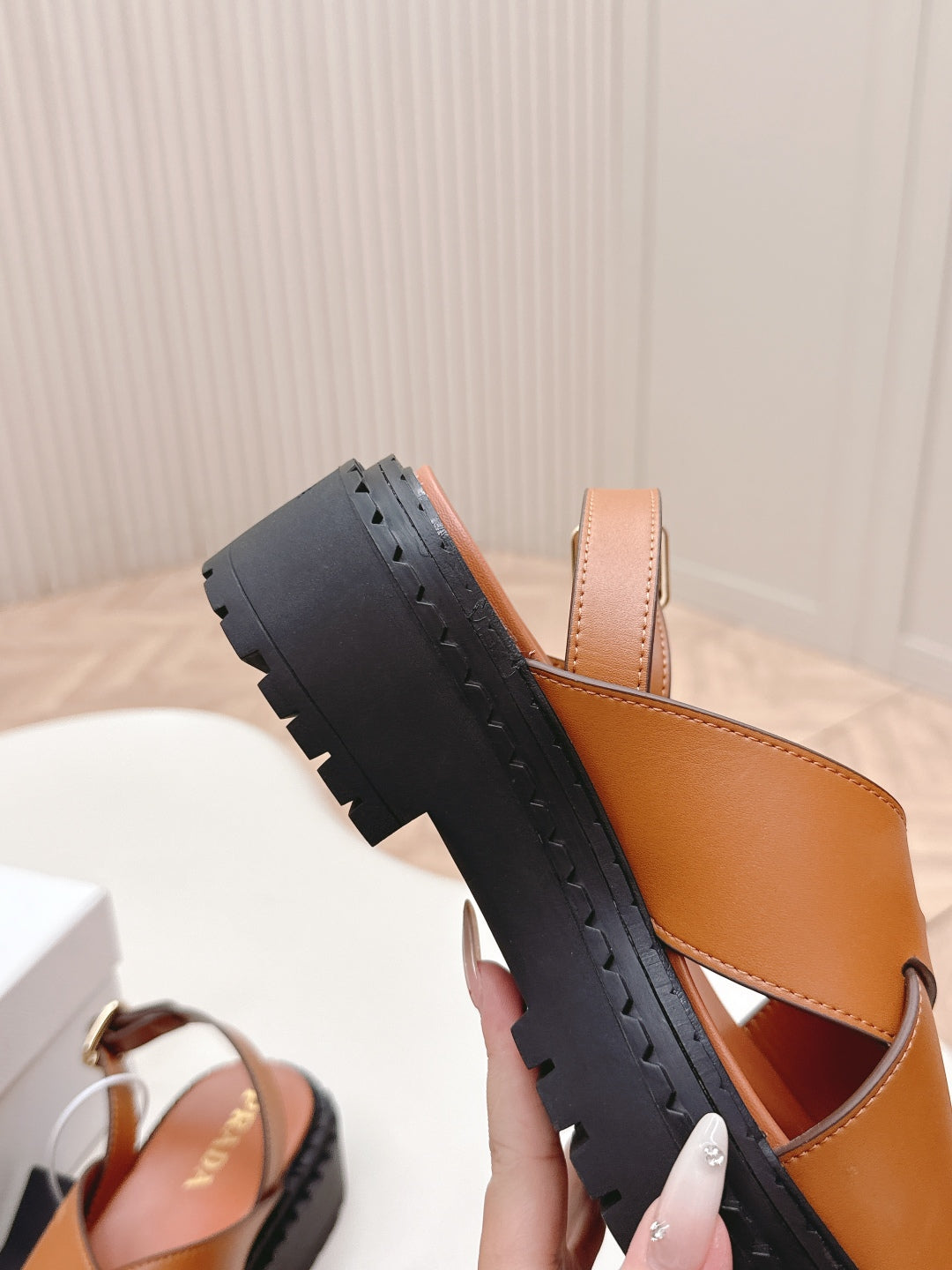 PRADA 25S CRISSCROSS SANDALS IN LIGHT TAN CALFSKIN - 35