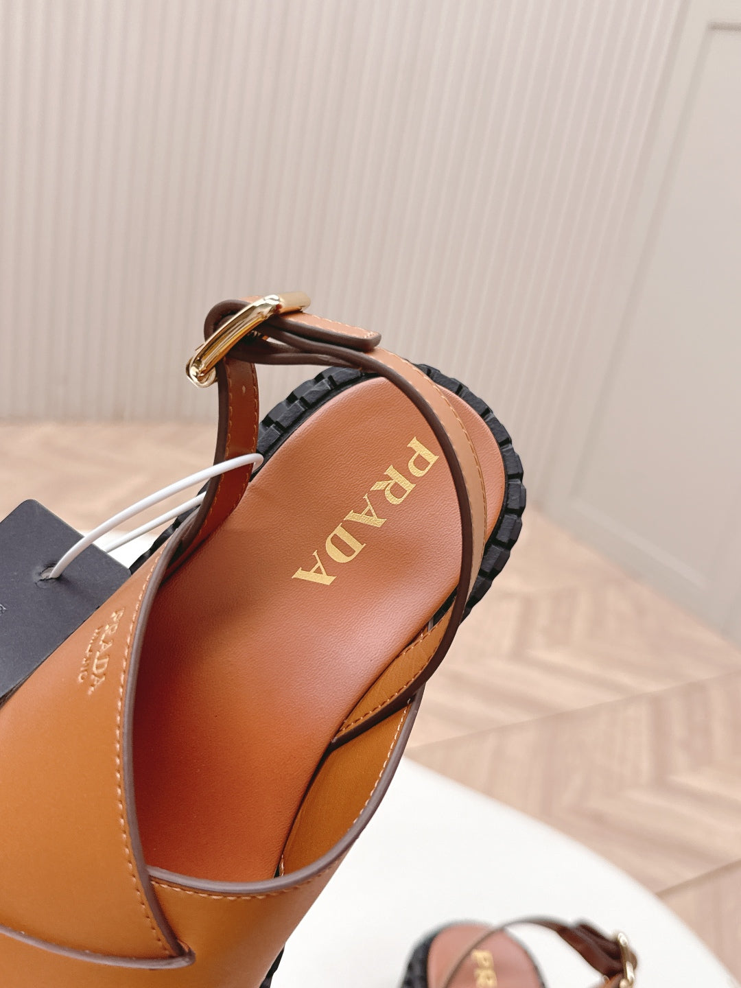 PRADA 25S CRISSCROSS SANDALS IN LIGHT TAN CALFSKIN - 35