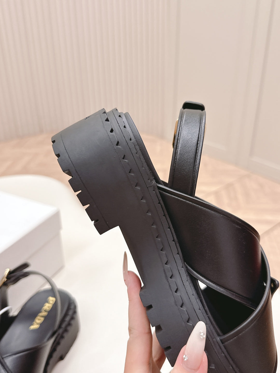 PRADA 25S SANDALS IN BLACK CALFSKIN LOGO GOLD HARDWARE - 35