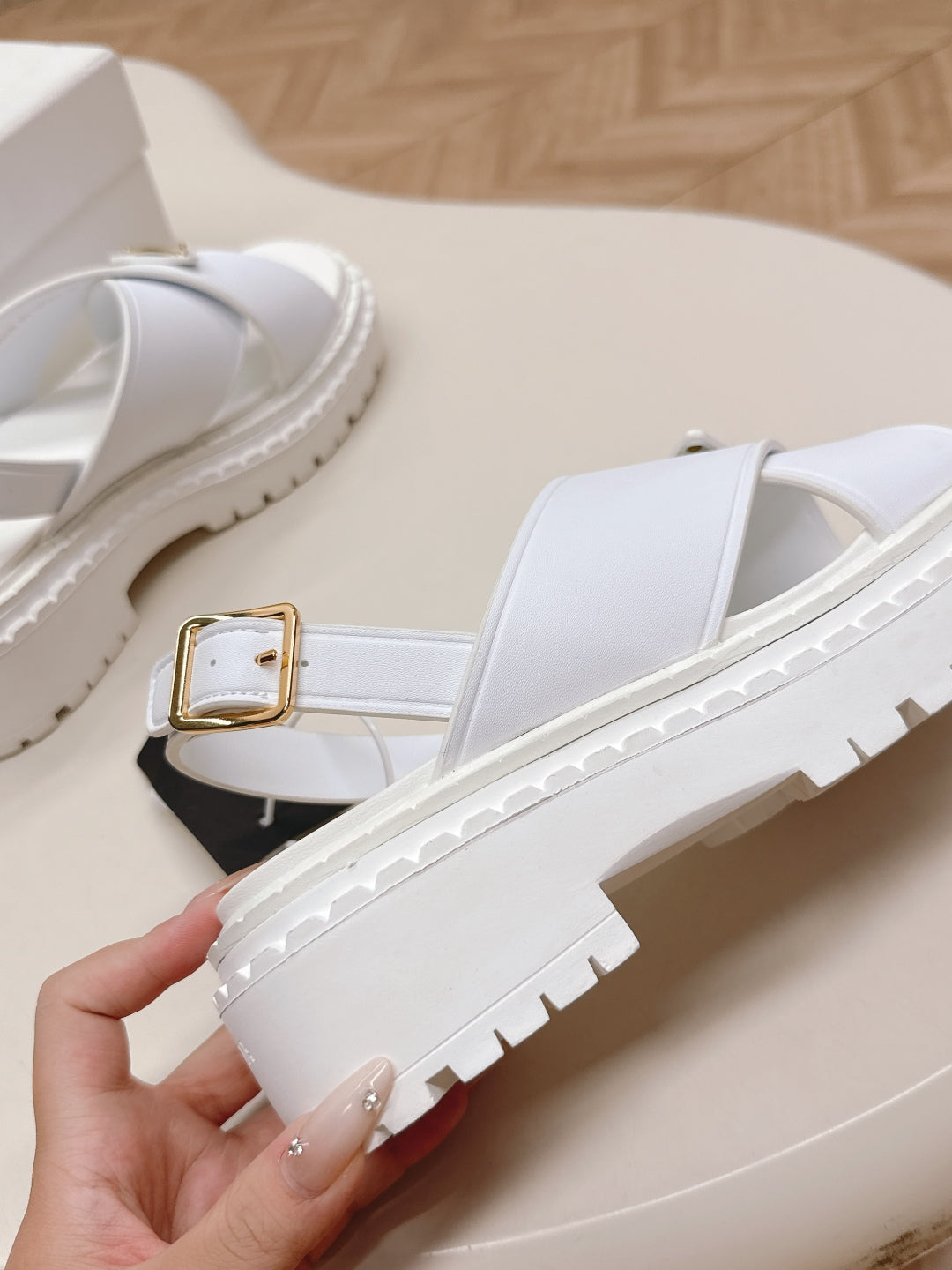 PRADA 25S SANDALS IN WHITE CALFSKIN LOGO GOLD HARDWARE - 35